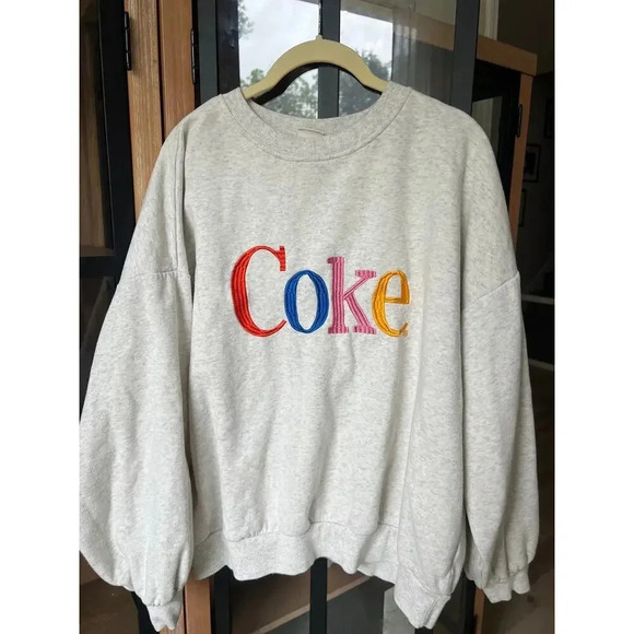 Coca Cola Pullover sweatshirt Coke embroidered H&M heathered grey - Picture 1 of 6